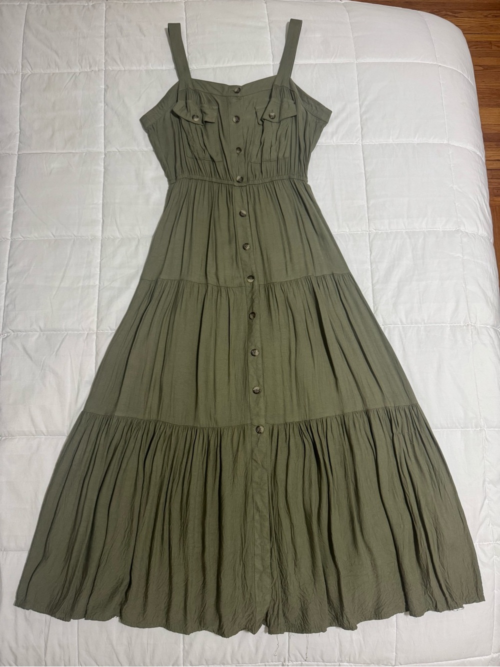 BB Dakota by Steve Madden Olive Tiered Button-Front Maxi Dress